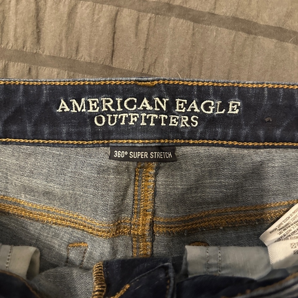 American Eagle Outfitters Women's Distressed Dark Blue Jean Shorts - Picture 2 of 4